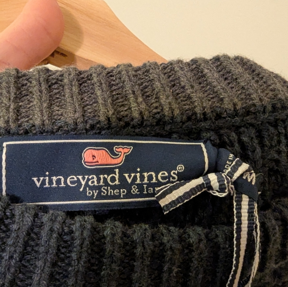 Vineyard Vines Fisherman Crewneck Cotton Wool Blend Oxbow Blue Sweater Size Med. - Picture 16 of 16